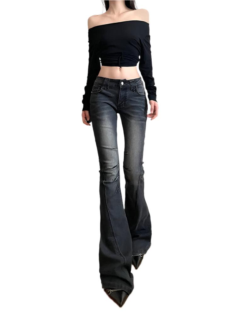 Rockmore Vintage Y2K Low-Rise Skinny Flare Jeans – Grunge Aesthetic Denim Pants - JVMCL