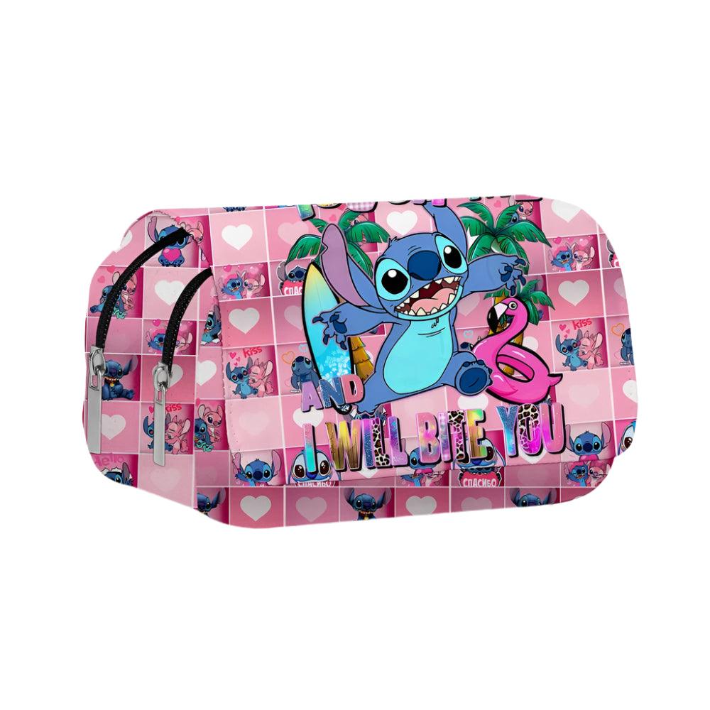 Stitch Fully Printed Flap Pen Bag - Large Capacity Cartoon Students Pencil Case - JVMCL