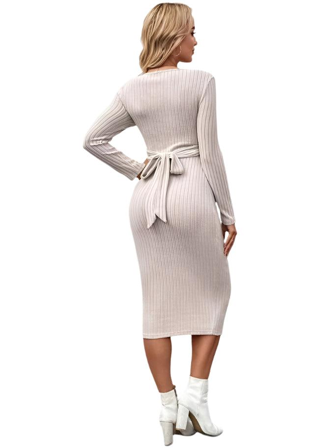 Elegant Knit Maternity Dress –Slim Fit Solid Color Long Sleeve Sheath for Autumn - JVMCL