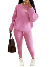 Fall/Winter Women's Casual Knitted Pants Suit - Slim Fit Wool-Blend Leisure Set - JVMCL