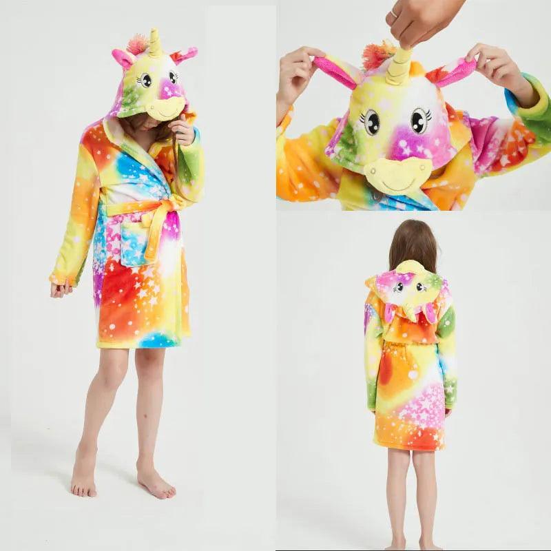 Unicorn Kids Hooded Bathrobe – Soft Flannel Animal Pajamas for Boys & Girls - JVMCL