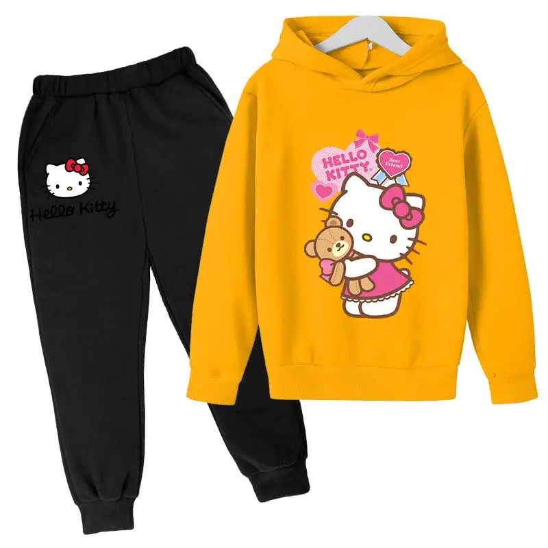 Adorable Cartoon Girls' Tracksuit Hoodie & Pants Set for Kids (4-14 Years) - JVMCL