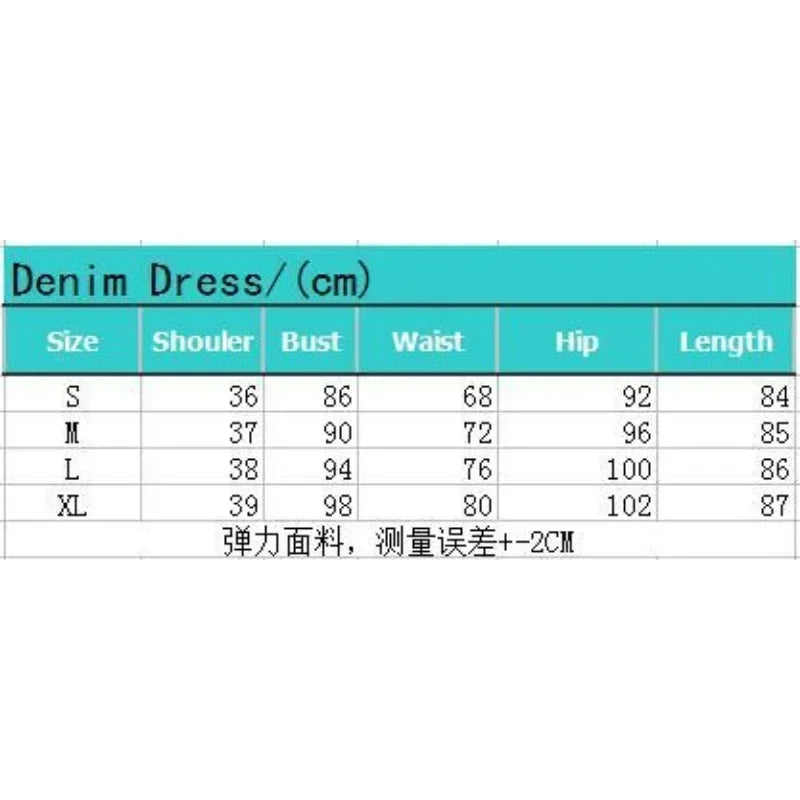 Single-Breasted Stretch Slim-Fit Casual Mid-Length Denim Dress Chart