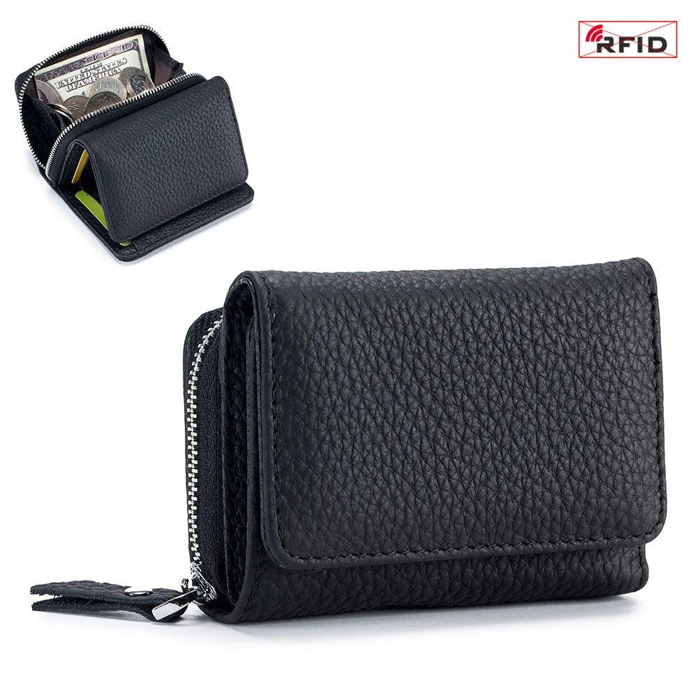 Genuine Leather 3-Fold RFID Wallet – Compact, Stylish, and Secure