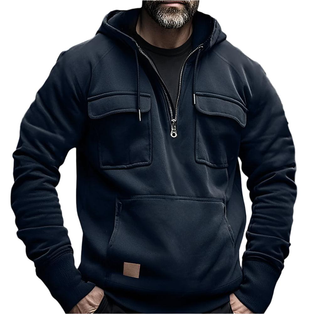 Half-zip Men’s Long Sleeve Half-Zip Hooded Sweatshirt with Pockets - JVMCL