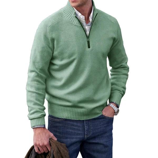 Men’s Cashmere Half-Zip Turtleneck Sweater–Warm Fleece-Lined Pullover for Winter - JVMCL