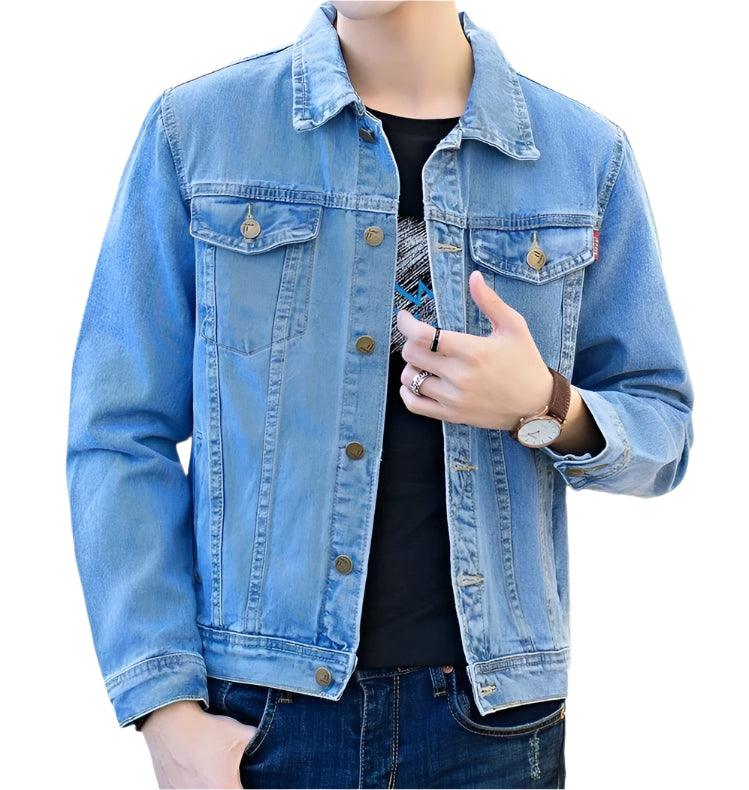 Men's Slim Fit Denim Jacket – Vintage Blue Casual Jeans Coat for Autumn & Winter - JVMCL