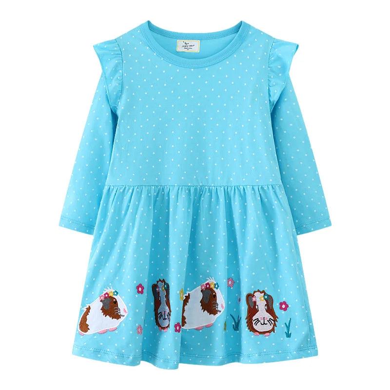 Adorable Animal Applique Princess Dress – Long Sleeve Girls' Party & School Outfit - JVMCL