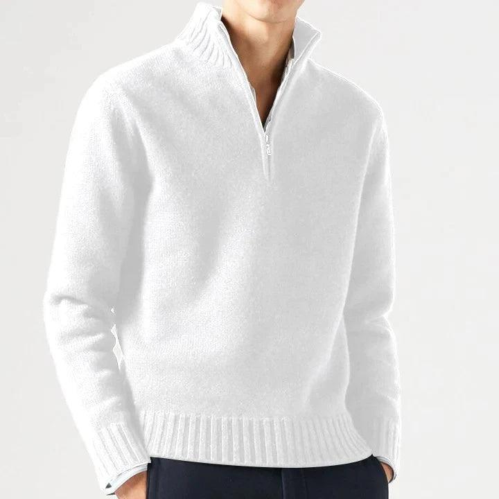 Men’s Cashmere Half-Zip Turtleneck Sweater–Warm Fleece-Lined Pullover for Winter - JVMCL