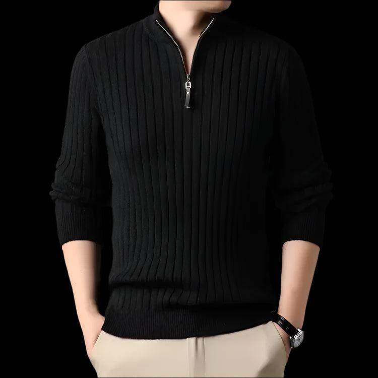 Quarter Zip Sweater Slim Fit Knitted Turtleneck Pullover Mock Neck Polo Sweater - JVMCL