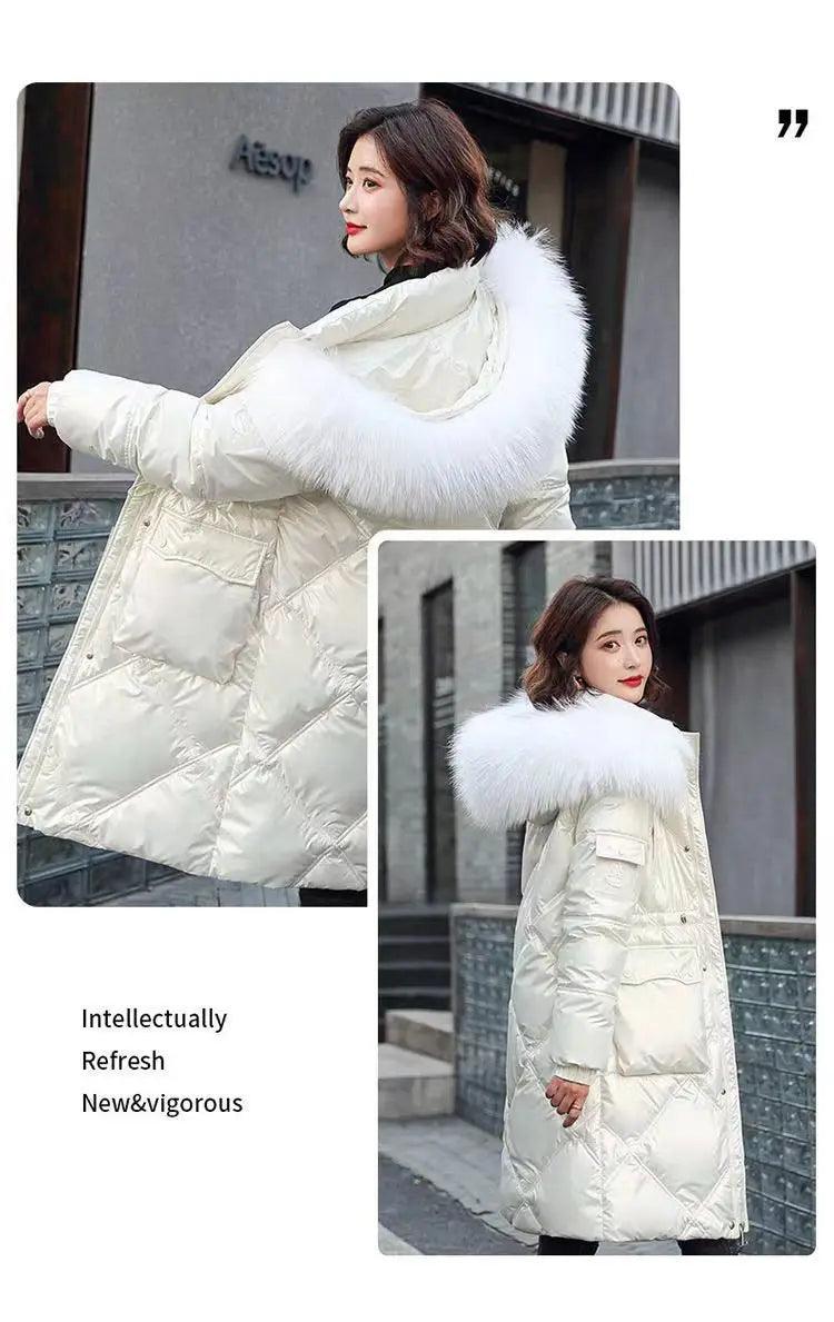 Warm and Stylish All Winter Long Women’s Hooded Fur Collar Parka Jacket - JVMCL