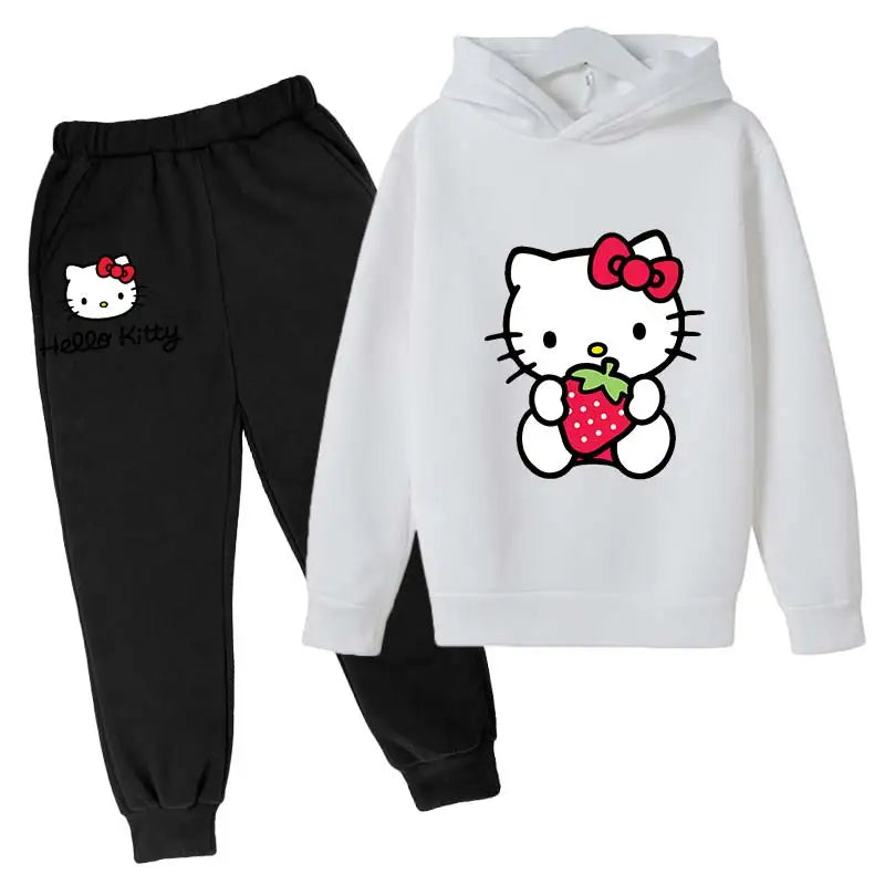 Adorable Cartoon Girls' Tracksuit Hoodie & Pants Set for Kids (4-14 Years) - JVMCL