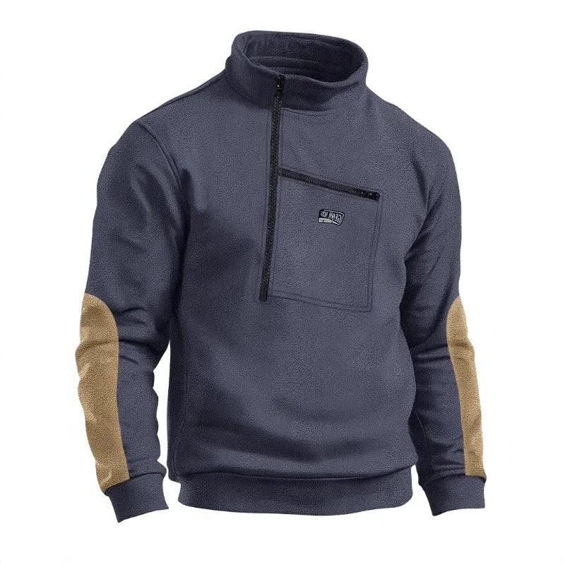 Half-Zip Long Sleeve Men’s Fleece Stand Collar Tactical Sweatshirt with Pocket - JVMCL