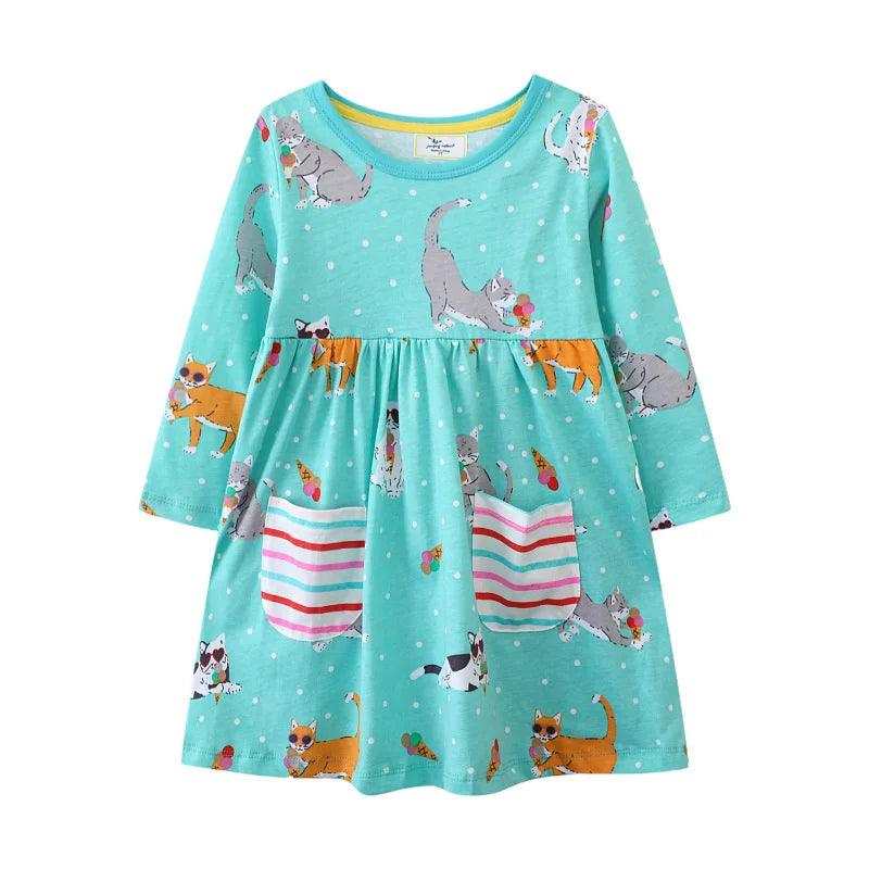 Charming Dots Button Girls' Dress – Cozy Autumn & Winter Party Outfit for Kids - JVMCL