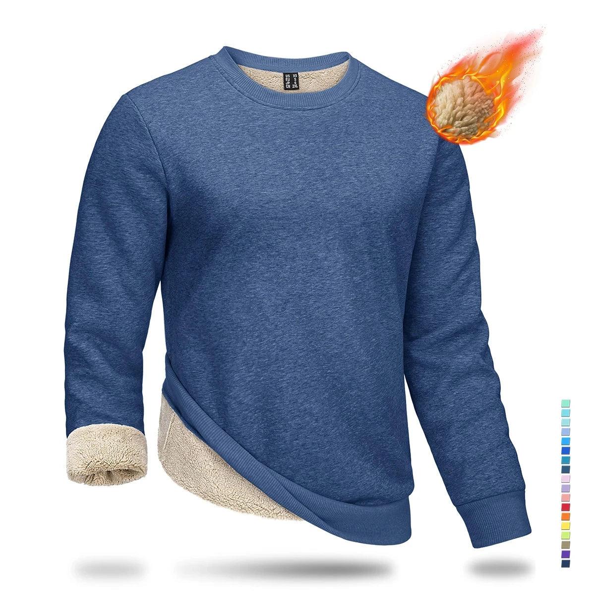 Men's Thickened Heavy Sherpa-Line Fleece Crewneck Sweatshirt Pullover - JVMCL