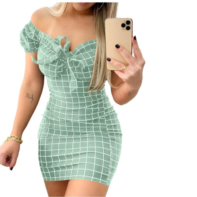 Summer Sexy Off-Shoulder Plaid Mini Dress –Casual Beach Bodycon Boho Party Dress