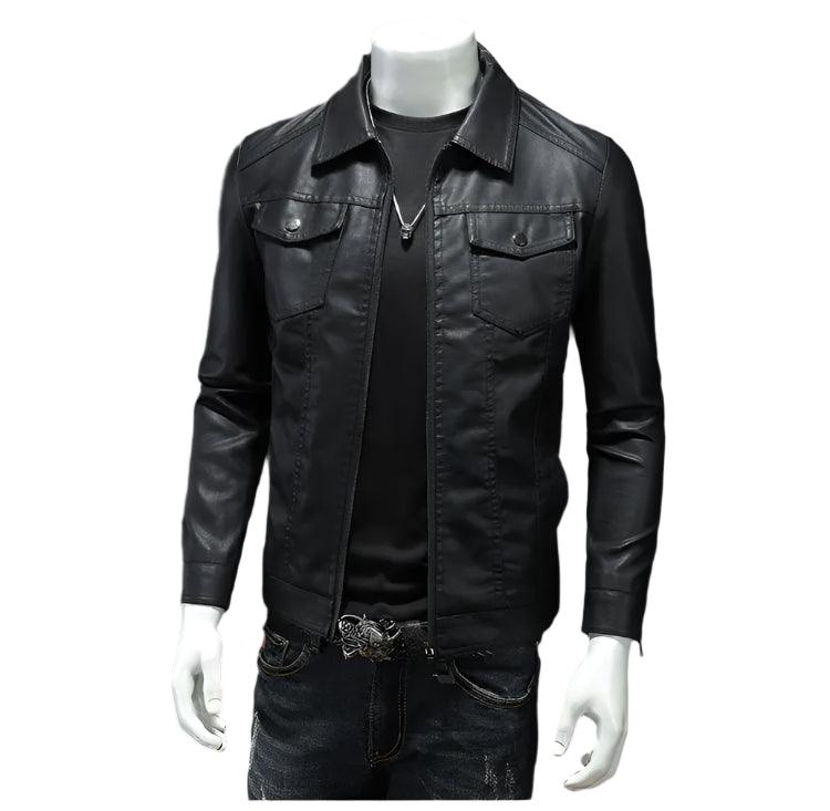 Men’s Lapel Leather Jacket: All-Season Waterproof, Fit & Stylish for Durability - JVMCL