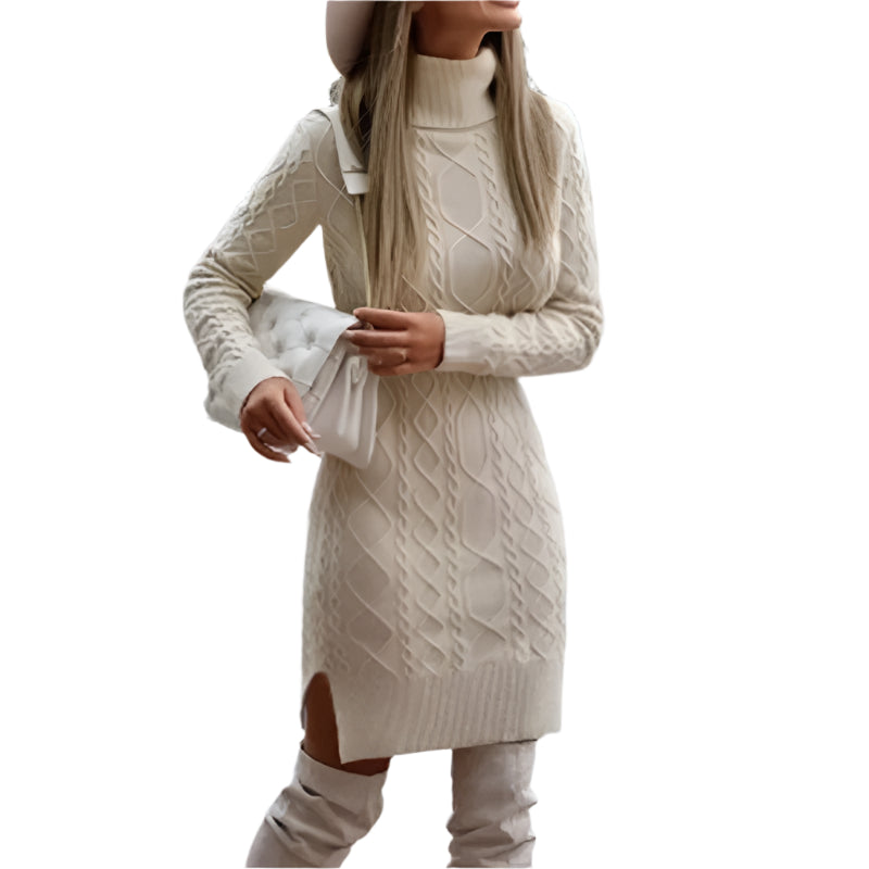 Warm Knitted Mini Dress for Women - High Neck Slim Wool Winter Fashion