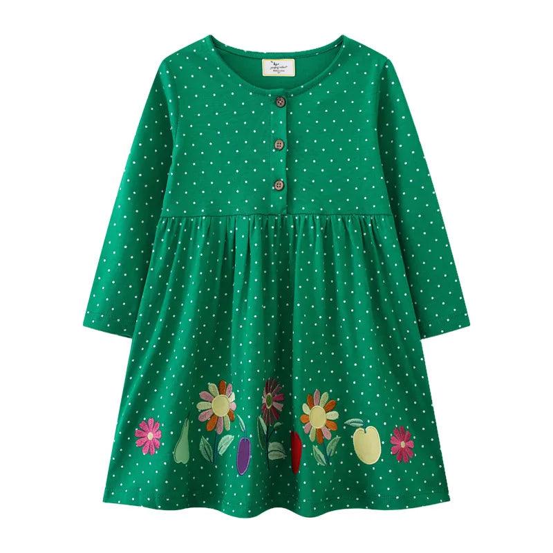 Charming Dots Button Girls' Dress – Cozy Autumn & Winter Party Outfit for Kids - JVMCL