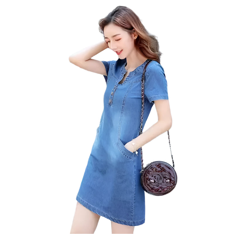 Trendy Medium-Length Loose-Fit Straight-Leg  Everyday Wear Denim Dress