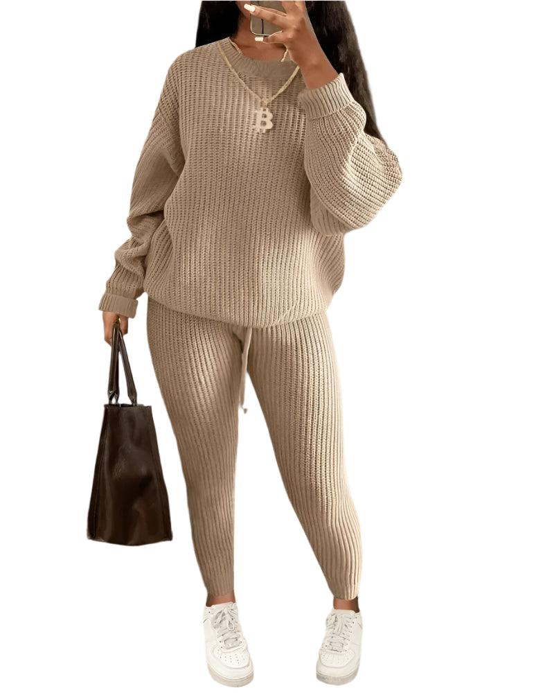 Fall/Winter Women's Casual Knitted Pants Suit - Slim Fit Wool-Blend Leisure Set - JVMCL