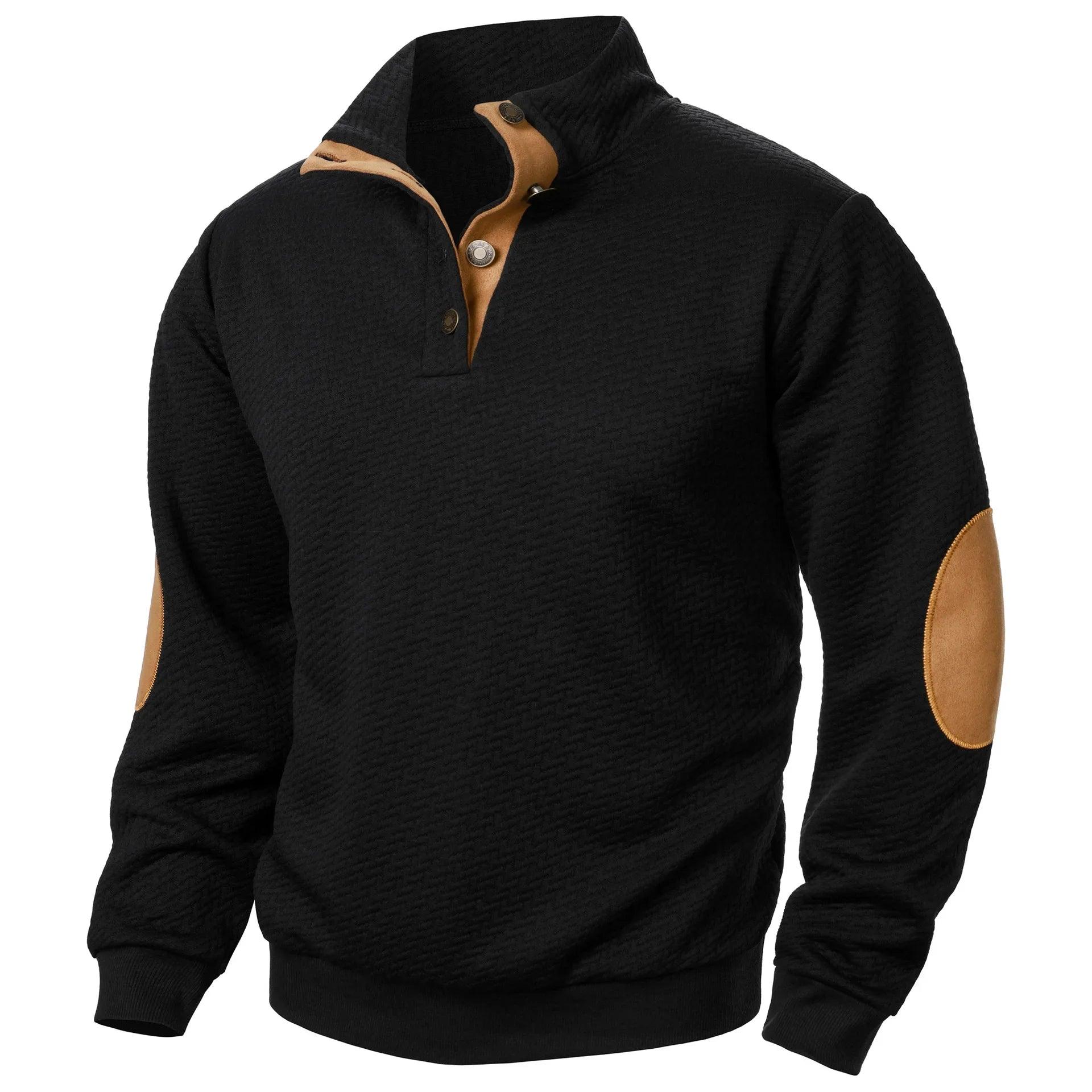 Men’s Spring Warm Sweatshirt – Casual Stand Collar Pullover Patchwork Sweatshirt - JVMCL