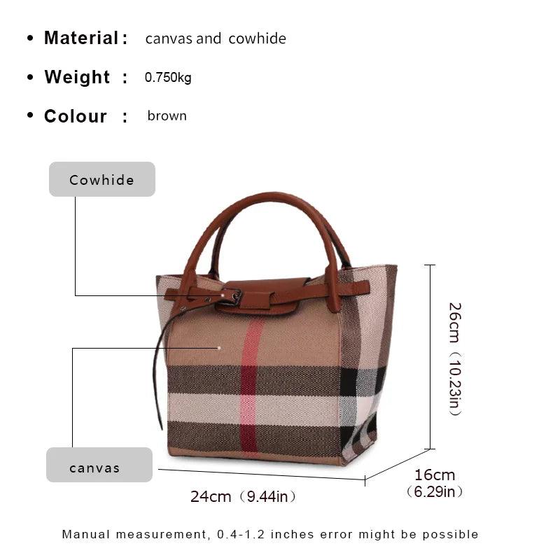 Classic Plaid Canvas & Cowhide Bucket Bag – High-End Women's Versatile Handbag - JVMCL