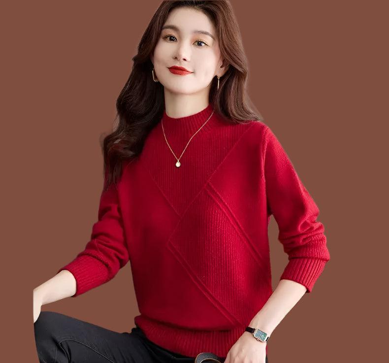 Fashionable Puff Sleeve Bottoming Half Turtleneck Loose Knitted Sweater - JVMCL