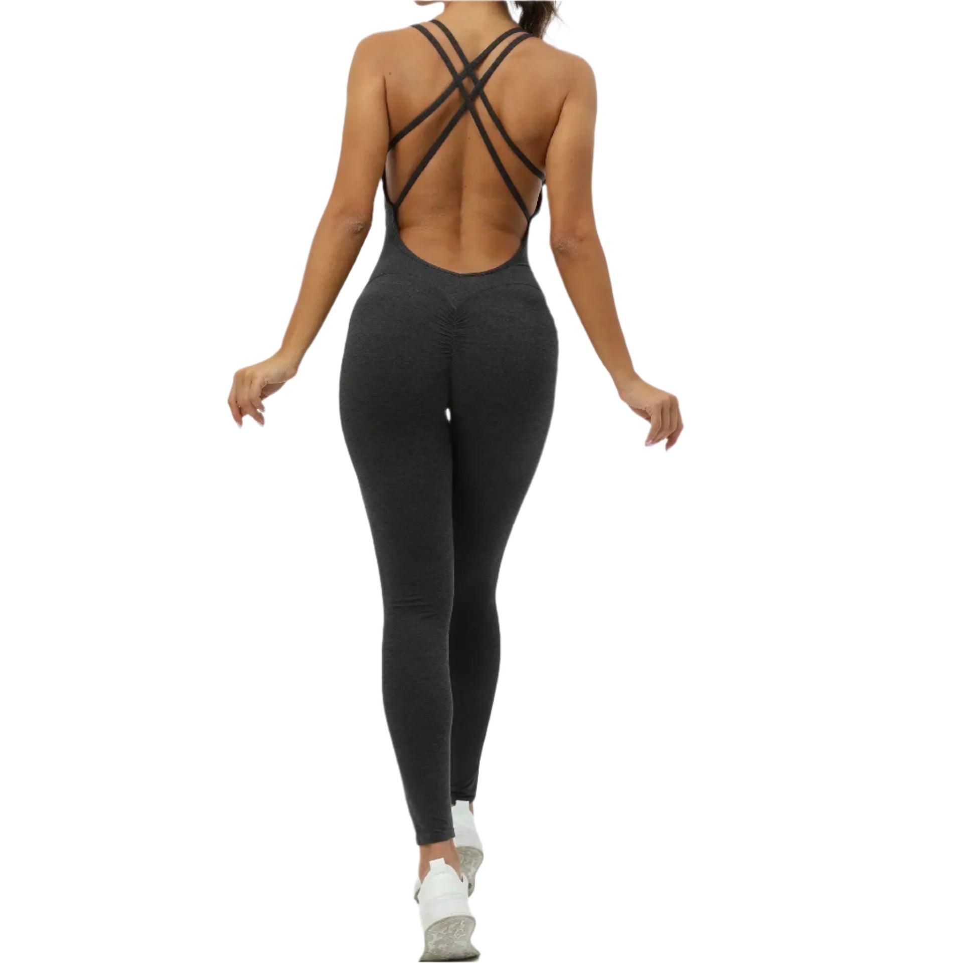 Sexy Backless Bodycon Scrunch Jumpsuit –Push-Up Dance Fitness Overalls for Women - JVMCL