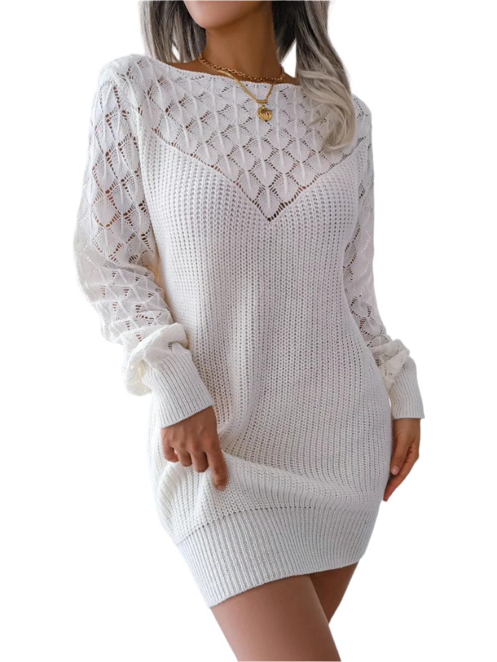 Warm Chic Long Sleeve Style Casual Mini Sweater Dress for Autumn/Winter - JVMCL