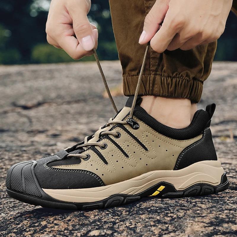 Genuine Leather Men's Hiking Sneakers–Handmade High-Quality Casual Walking Shoes - JVMCL