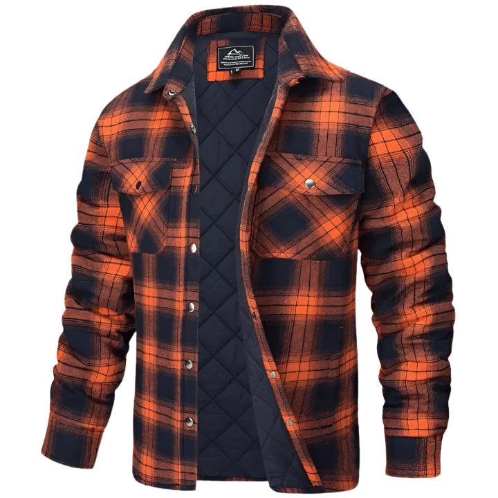 Men’s Plaid Long-Sleeve Winter Jacket – Thick Lapel Bomber Coat for Autumn & Winter - JVMCL