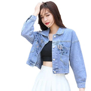 Women's Embroidered Denim Jacket – Stylish Preppy Loose-Fit Outerwear