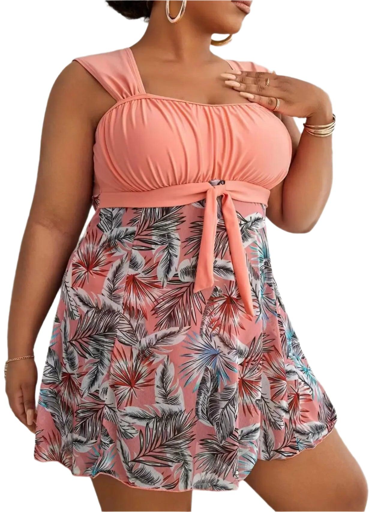 5XL Plus Size Swim-dress – High Waist Push-Up Bikini Set with Mesh Details - JVMCL