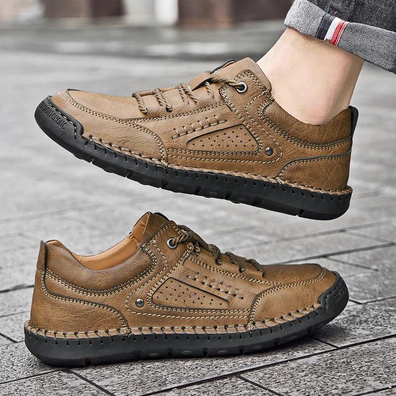 Men's Leather Casual Shoes – Handmade Lace-Up Flats for Men Size 38-48 - JVMCL