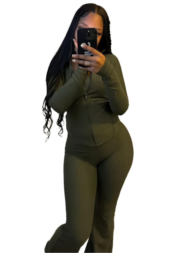 Long Sleeve Elegant Top & Flare Women’s 2-Piece Tracksuit Set for Autumn/Winter - JVMCL