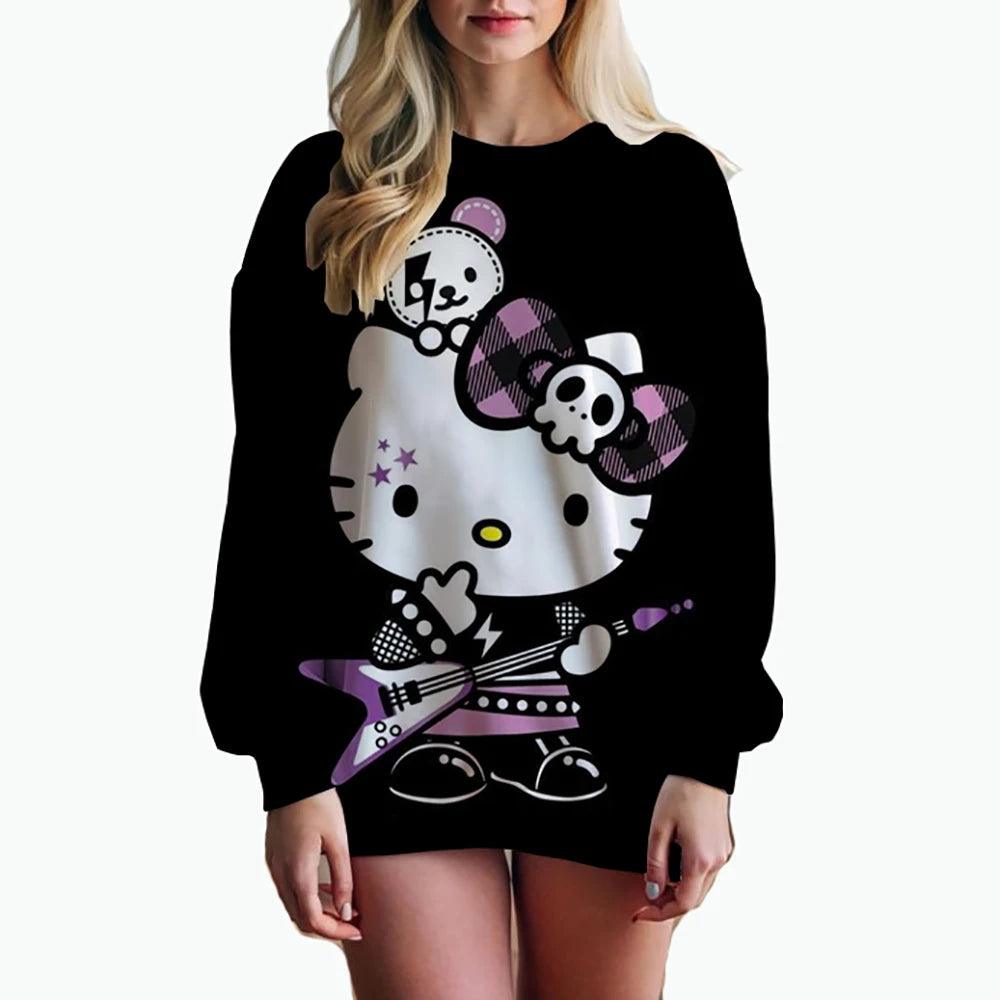 Oversized Anime Print Sweatshirt – Hello Kitty Hoodie for Women - JVMCL