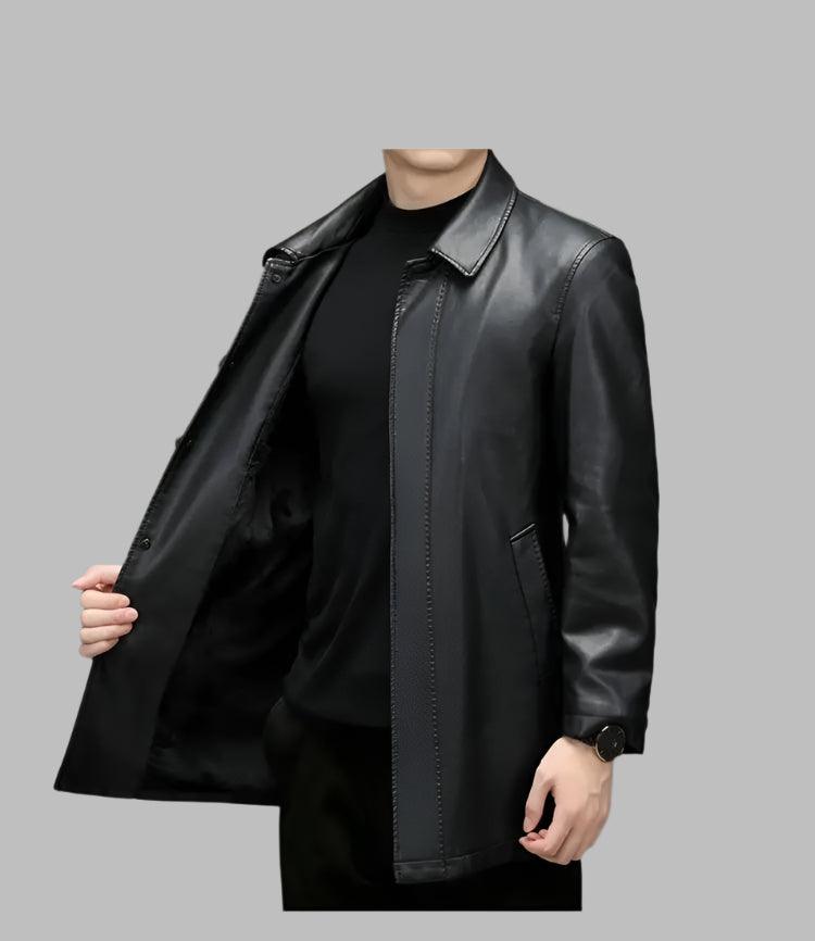 7XL Midi Long Winter Plush Warm Leather Windbreaker Male Large Size Men's Leather Jacket - JVMCL