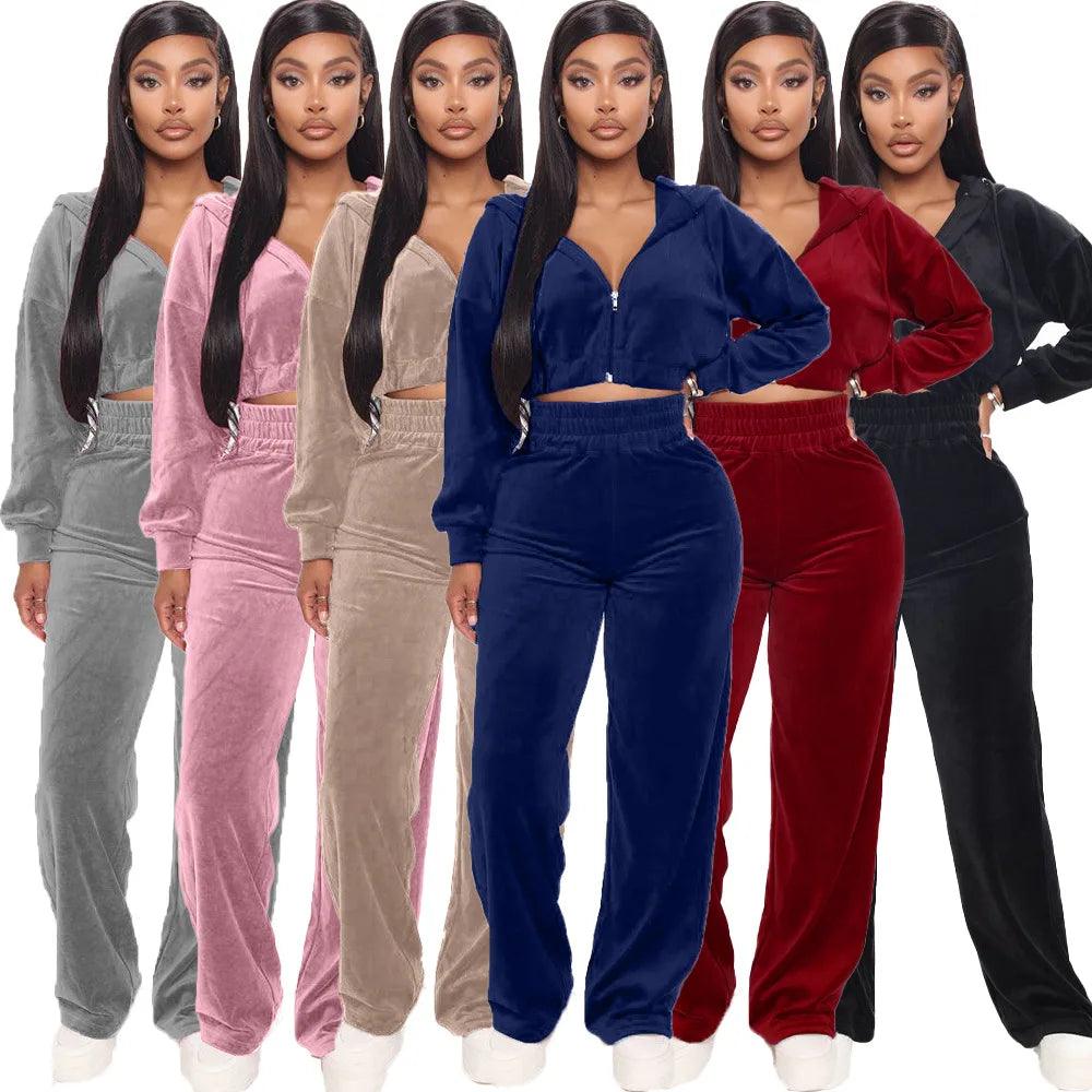 Women's Sport Tracksuit – Velvet Hooded Jacket & Jogger Pants for Fitness & Casual Wear - JVMCL