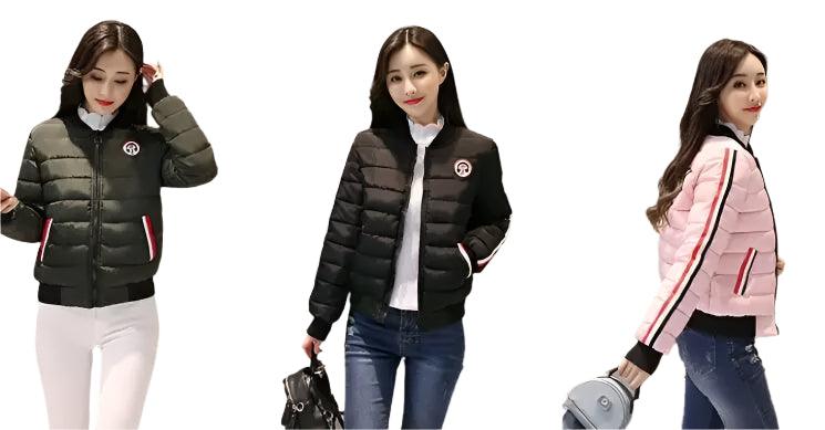 Quilted Cotton Women's Bomber Jacket: Padded Short High-Quality Winter Essential Parka Coat - JVMCL