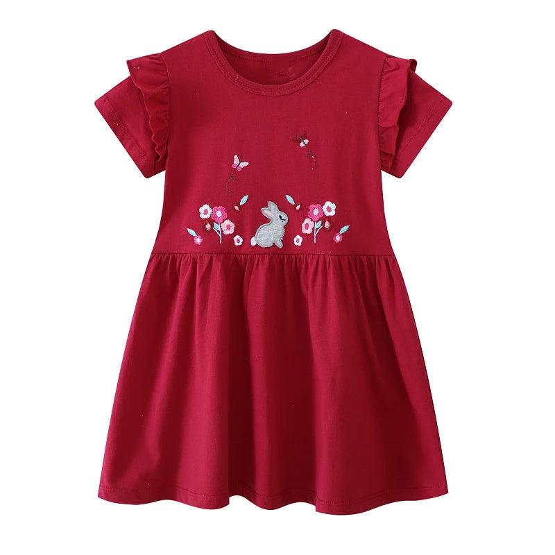 Embroidered Cartoon Rabbit & Flower Dress – Adorable Summer Outfit for Girls - JVMCL