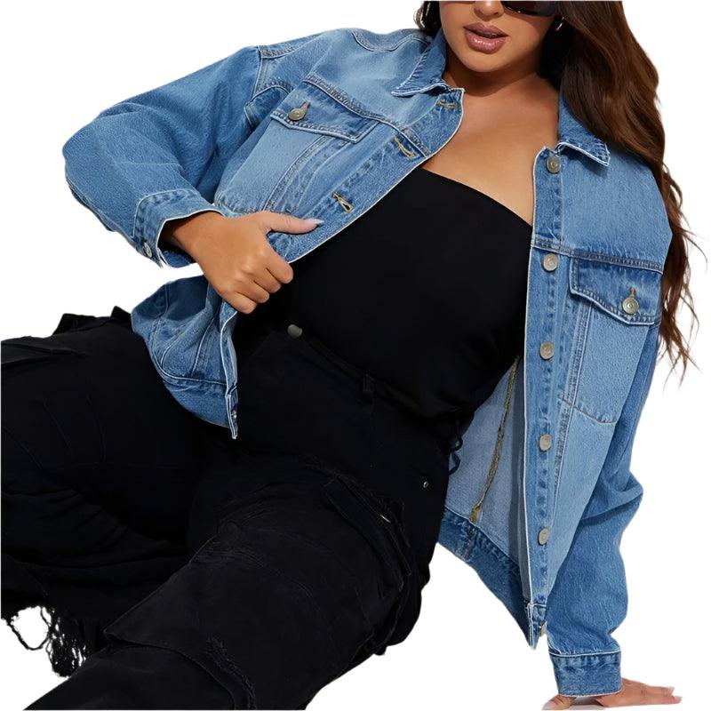 Spring Autumn Casual Loose Denim Jacket for Women-Multiple Pockets Cardigan Coat - JVMCL