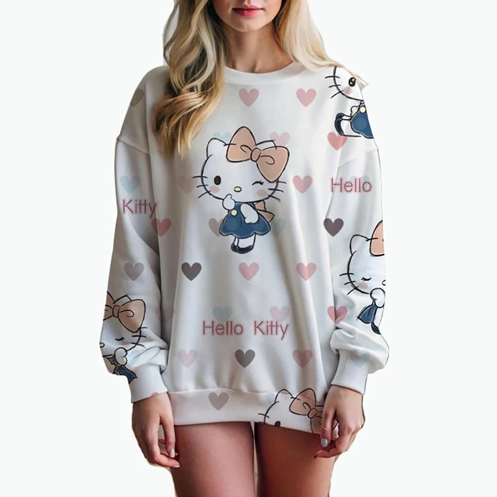 Oversized Anime Print Sweatshirt – Hello Kitty Hoodie for Women - JVMCL