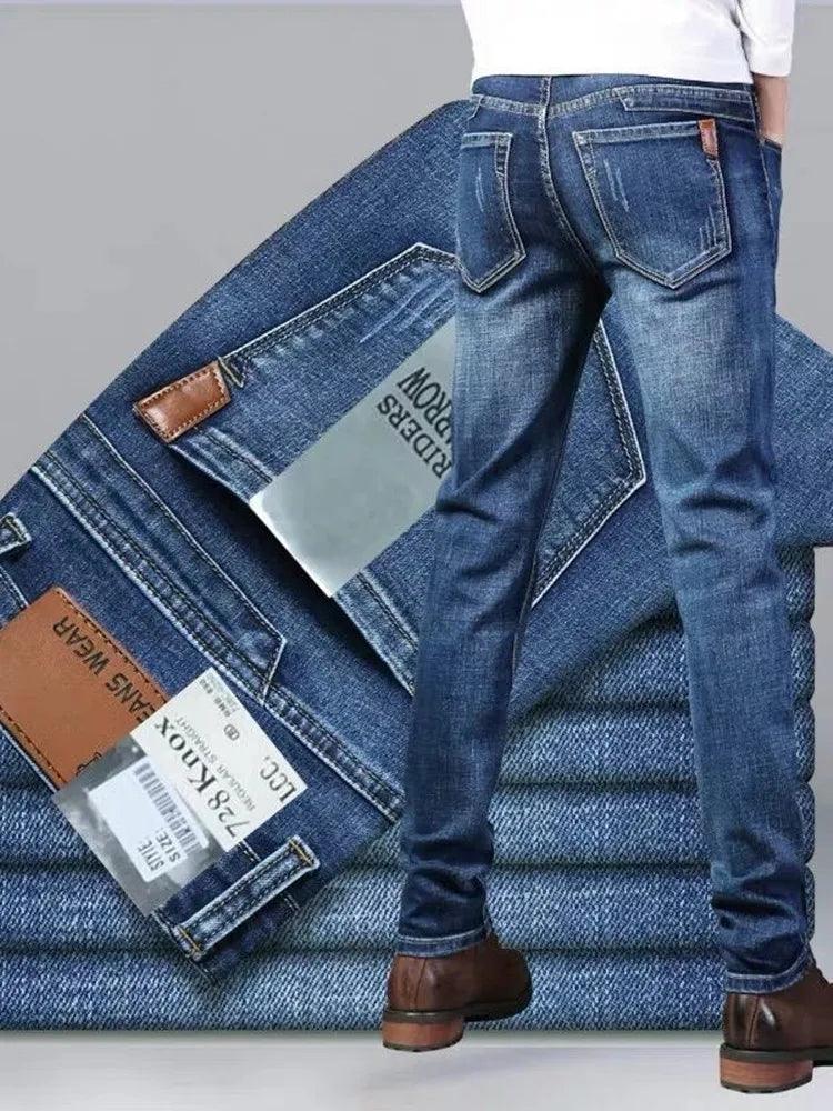 Men's Solid Color Straight Leg Stretch Jeans - Casual Loose Comfortable Denim Pants - JVMCL