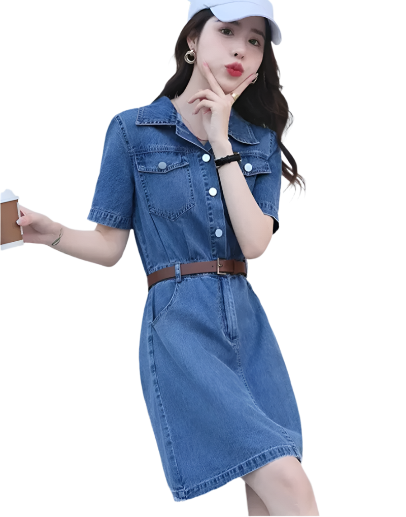 Women’s Summer Denim Dress – Retro High Waist Casual Jean Dress