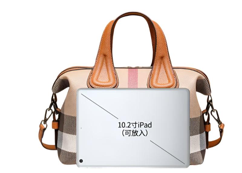 Luxury Plaid Canvas Boston Handbag – Designer Crossbody & Shoulder Bag for Women - JVMCL