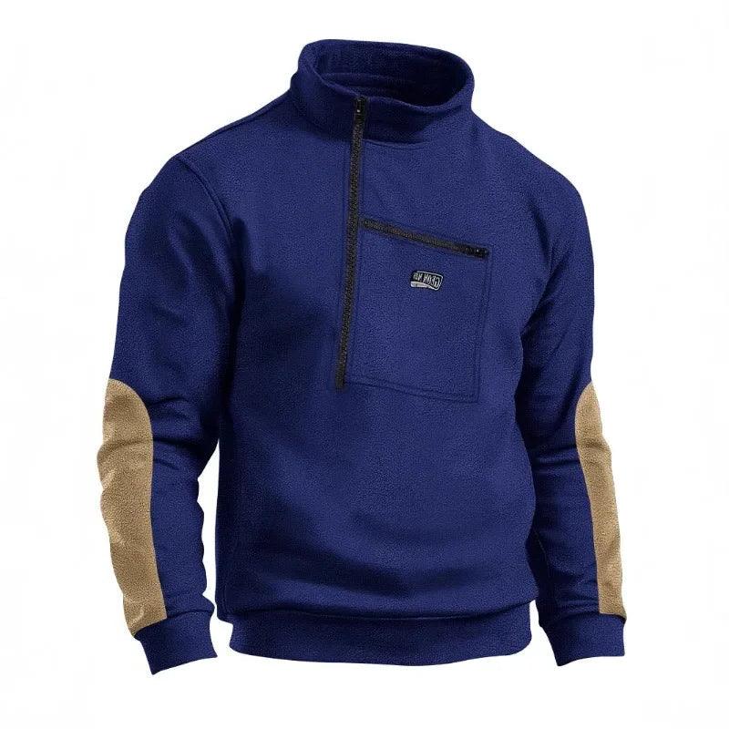 Half-Zip Long Sleeve Men’s Fleece Stand Collar Tactical Sweatshirt with Pocket - JVMCL