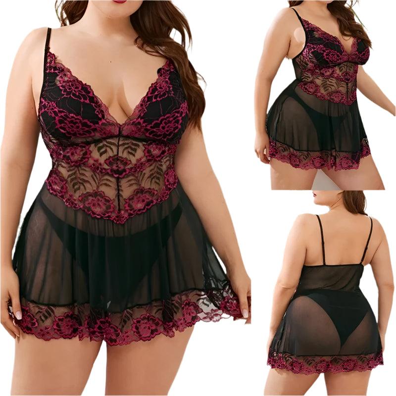 Ladies Sexy Lace Panel Pajama Dress – Sheer Lace Sleepwear & Suspender Nightdress - JVMCL