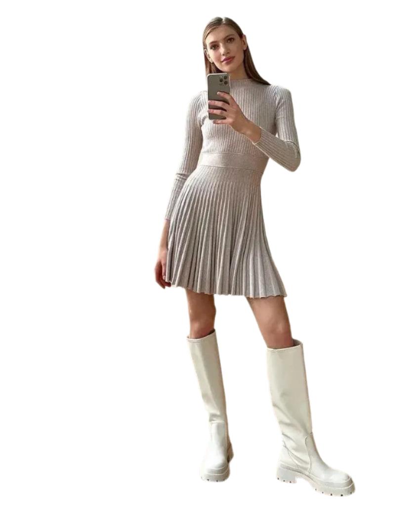 Turtleneck Knit Ruffled Mini Elegant High Waist Ribbed Skinny Knitwear Dress - JVMCL