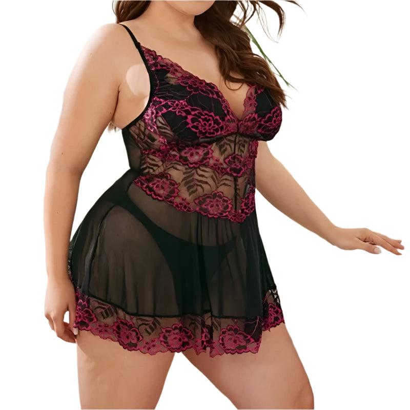 Ladies Sexy Lace Panel Pajama Dress – Sheer Lace Sleepwear & Suspender Nightdress - JVMCL